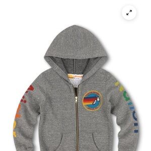 Aviator Nation Kids Gray Hoodie with Rainbow Accents Size 14